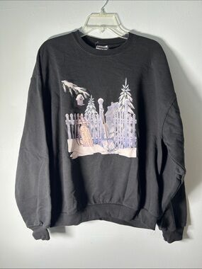 Vintage Air Waves Jerzees Black Crewneck Sweatshirt with Pastel Winter Scene